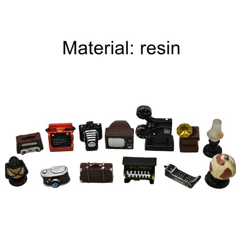 Pinenjoy 13Pcs Miniature Home Appliances 1inch Retro Dollhouse Furniture Mini Simulated Resin Camera Telephone Television Models for DIY Diorama Micro Landscape Craft