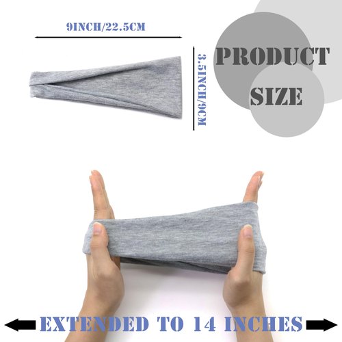 FULZTEY Headbands for Women Neutral Wide Hairbands Fashion Boho Headwraps Stretchy Bandanas Cotton Turban Workout Yoga Sweat Head Bands for Women’s Hair Accessories 6Pcs (Grey White Pink)