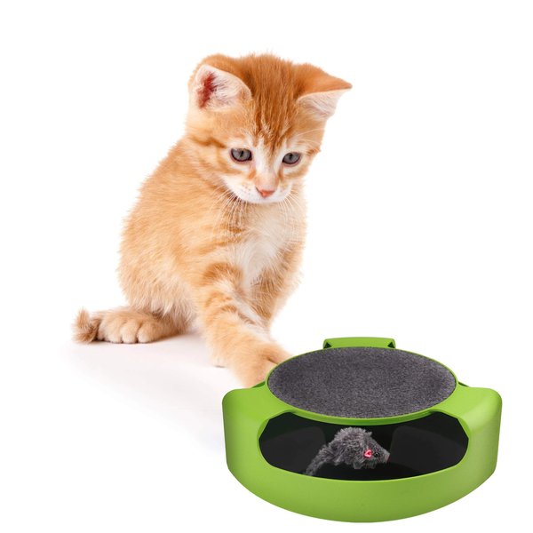 Pets First CAT Scratcher Spinning Mouse Toy for Cats - Interactive Cat Toy Catch The Mouse Fun Game - 2-in-1 Scratching Toy for Cats - No Battery Required - Rotating Mouse Pet Toy