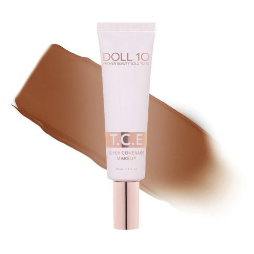 Doll 10 T.C.E. Super Coverage Serum Makeup - Full Coverage Foundation Color Correcting Brightening (Deep)