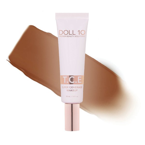 Doll 10 T.C.E. Super Coverage Serum Makeup - Full Coverage Foundation Color Correcting Brightening (Deep)