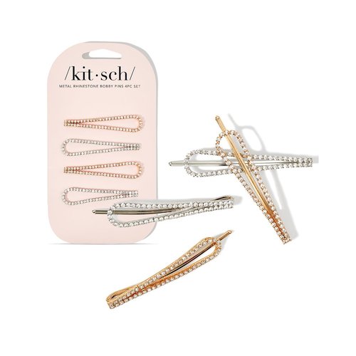 Kitsch Rhinestone Bobby Pins, 4 Pcs Wedding Hair Pins for Bridal Hairstyles, Fancy Hairpins & Hair Accessories, Sparkling Teardrop Shape Barrettes for Women & Girls, Metal Hair Clips, Gold & Silver