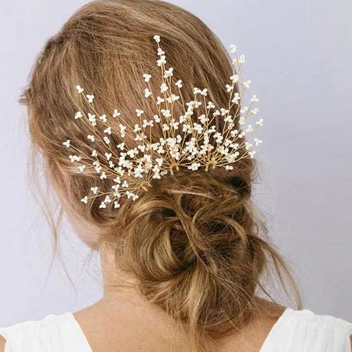 PRETTYLIFE 3Pcs Wedding Hair Pins White Tiny Pearl Bridal Hair Pieces Accessories for Women Flower Girls