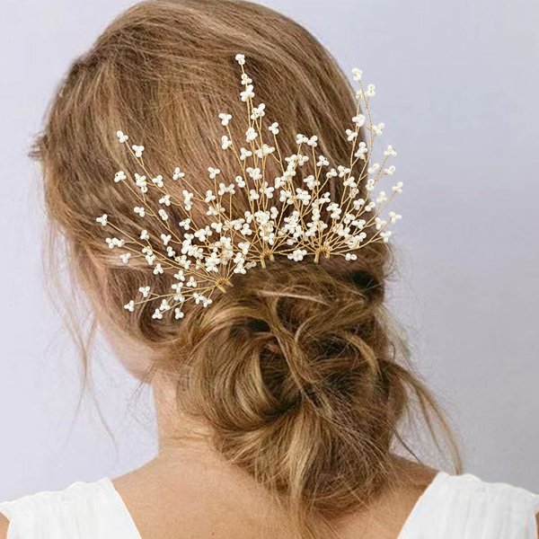 PRETTYLIFE 3Pcs Wedding Hair Pins White Tiny Pearl Bridal Hair Pieces Accessories for Women Flower Girls