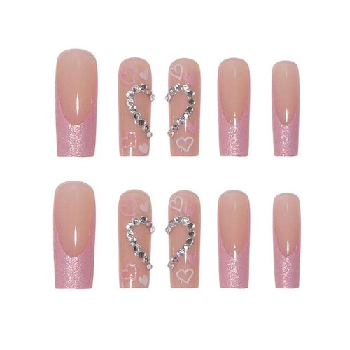 RikView French Tip Press on Nails Long Fake Nails Square Acrylic Nails Pink Nails for Women 24 PCs/Set(Long Square Pink)