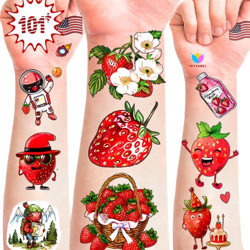101+ Strawberry Temporary Tattoos – Printable, Waterproof Fake Tattoos for Kids, Girls, Boys, Teens & Adults – Ideal for Birthday Parties, Decorations (A)