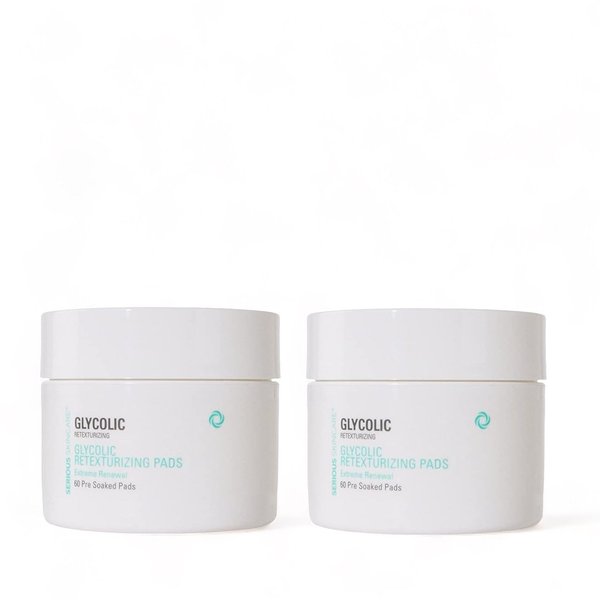 Serious Skincare - Glycolic Resurfacing Face Pads for Smoother Skin - Glycolic Acid - Exfoliates Dead Skin Cells - Pre-Soaked Cotton Pads - Vitamin E, ALoe -2 Pack (60 Pads Each)