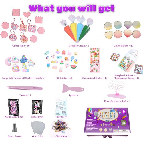 1000 Pieces of Multi Style Waterproof Stickers, 50PCS Easy DIY Keychain Bookmark Making Kit, Unicorn, Princess, Cute Animal, Arts Craft Supplies for Kids, Birthday Gifts for Boys and Girls Aged 4-8