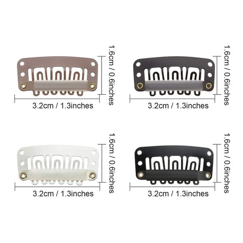 WILLBOND 100 Pcs 32mm Hair Extension Clips 6 Teeth Wig Clips to Secure Wig Small Clips with Soft Rubber Metal Snap Wig Accessories for Women Men, 4 Colors(Multicolor)