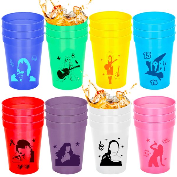 24 Pcs Music Plastic Cups TS Birthday Decorations Happy Birthday Party Supplies 12 OZ Reusable Kids Cups Music Party Supplies 3 Styles Drinking Toddler Cups Karaoke Party Favors Supplies