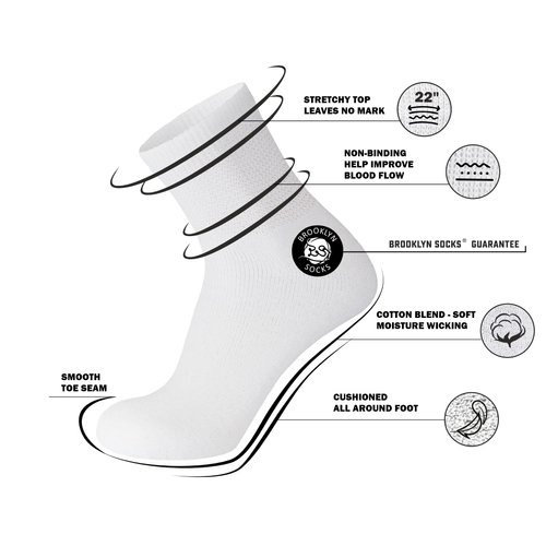 6 Pack of Mens Diabetic Quarter Length Athletic Sport Ankle Socks King Size (White, 13-16)