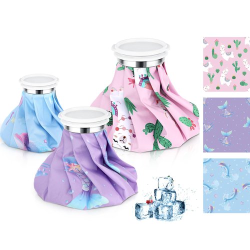 Shihanee 3 Pcs Ice Pack for Injuries, Reusable Hot Water Bag with Screw Top, Hot Cold for Sports Knee Head Leg Shoulder Back Injury, 6 Inch 9 Inch 10 Inch(Multicolor,Mermaid Style)
