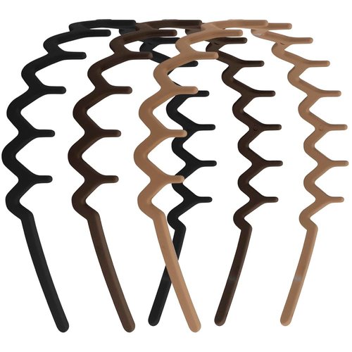FASOTY Headband Set of 3, Zig Zag Design, Plastic Hair Bands, Non Slip Sharks Tooth Hair Comb Headband, 90s Wavy Headband, Mens Headband with Teeth, Black, Neutral Colors