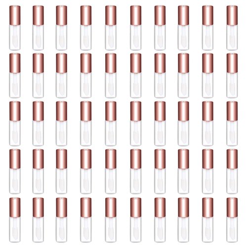 Mydio 50 Pack 1.2ML Clear Mini Lip Gloss Tube Empty Lip Balm Containers With Rose Gold Lid for Lipstick (Rose Gold)