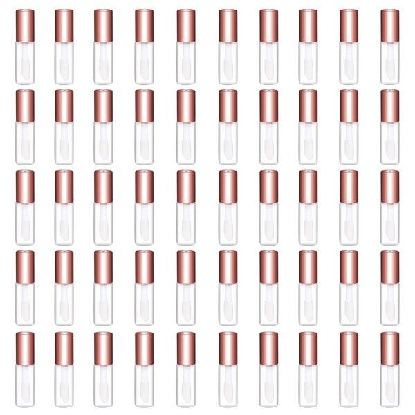 Mydio 50 Pack 1.2ML Clear Mini Lip Gloss Tube Empty Lip Balm Containers With Rose Gold Lid for Lipstick (Rose Gold)
