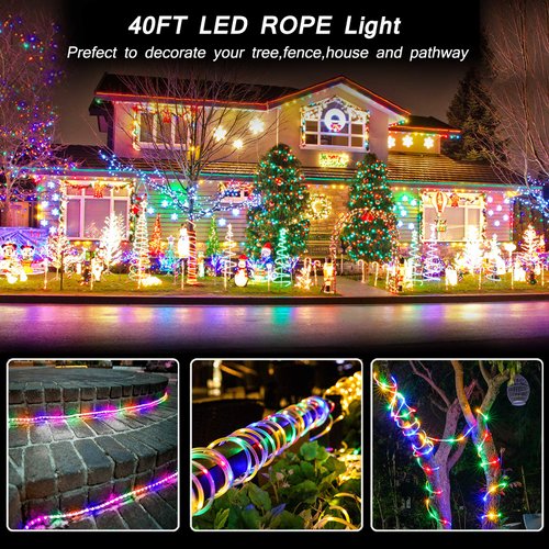 Bebrant LED Rope Lights Battery Operated String Lights-40Ft 120 LEDs 8 Modes Outdoor Waterproof Fairy Lights Dimmable/Timer with Remote for Camping Party Garden Holiday Decoration
