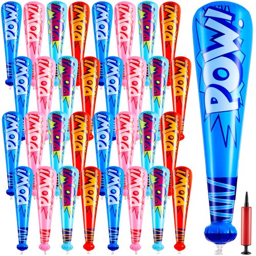 32 Pieces Pow Inflatable Baseball Bats 20 Inch Inflatable Toy Bat for Kids Baseball Party Decorat...