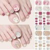 8 Sheets Toe Nail Stickers Diamond Flower Full Nail Wraps Glitter Toenail Nail Polish Strips Marble Decals Colorful Sparkly Rhinestones Toe Nail Wraps Toes Nails with 8pcs Nail file for Women Manicure