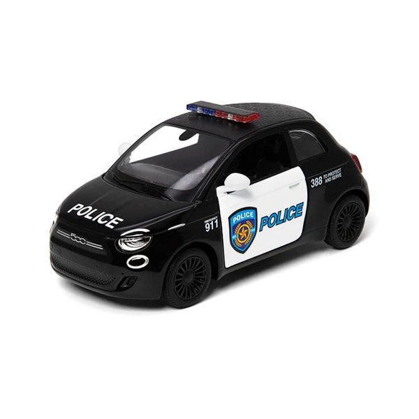 KiNSMART Fiat 500e Police Car 1:28 Scale 5 Inch Die Cast Metal Pull Back Action Model