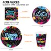 durony 100 Pieces Neon Glow Party Supplies Glow In Dark Tableware Set Includes Paper Plates, Cups, Napkins, Neon Birthday Party Decorations Glow In Dark Party Supplies, Serve 25 Guests