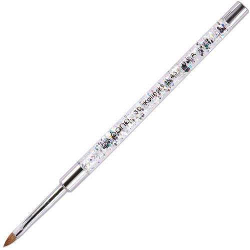 PANA 3D Kolinsky Nail Art Brush - Silver Glitter Handle, Size 4 - Acrylic Nail Art Sculpture Brush for Manicures Pedicure Salon Professional or Beginner