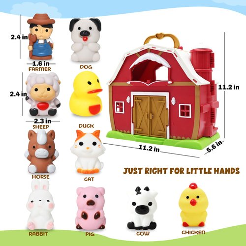 Big Red Barn Toy Farm Animal Finger Puppets for 1-3 Years Old, Pretend Farm Playset with Barn & Farmer, Preschool Montessori Learning Toys, Christmas Birthday Gift for Toddlers Boys Girls