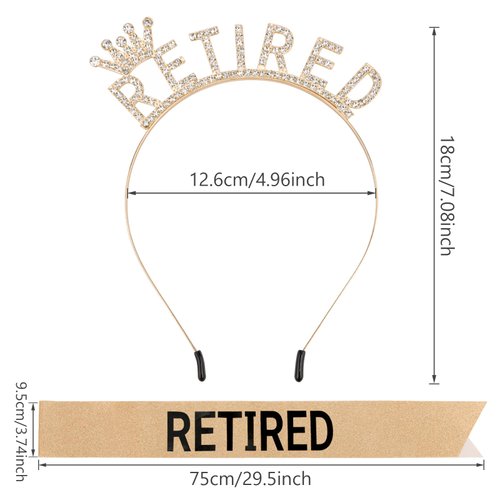 Aprince Retirement Party Decorations for Women Gold Retirement Headband Retirement Sash and Crown Tiara Retired Party Supplies Hair Accessories for Women