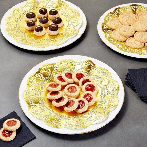 Juvale 100 Pack 12 Inch Gold Doilies, Round Paper Placemats for Weddings, Desserts, Table Settings