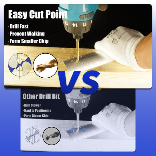 JEFE HEX 3/8" Inch Hex Shank with Titanium Coating Twist Drill Bits, 135 Degree Easy Cut Split Point Drill Bits (Pack of 6)