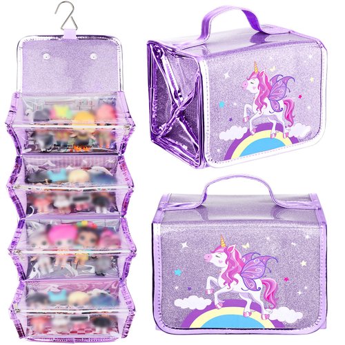 JYPS Doll Storage Organizer & Display Case Compatible with LOL Surprise Dolls All,Purple Unicorn Storage Case Organizer for Dolls,Clear View Hanging&Carrying Case Gifts for Girls (Dolls Not Includ)