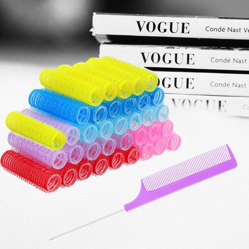MOODKEY 36PCS Self Grip Small Hair Curlers Heatless Roller Hair Curlers Pro Salon Hairdressing Curler DIY Curly Hairstyle Hair Rollers Tools Rat Tail Comb for Women Medium Short Hair(0.6 x 2.4 Inch)