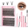 PITHER DIY Lash Extension Kit, Eyelash Extension Kit 280PCS 30D 40D Mix 9-16mm Individual Lash Clusters Kit with Applicator Bond and Seal Lash Glue Lash Extension Remover Tweezer