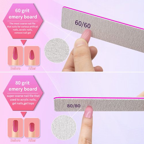 Professional Nail File Double Sided 80/80 Grit Nail Files Manicure Tools for Nail Grooming and Styling, 12 Pcs File Nail for Poly Nail Extension at Salon