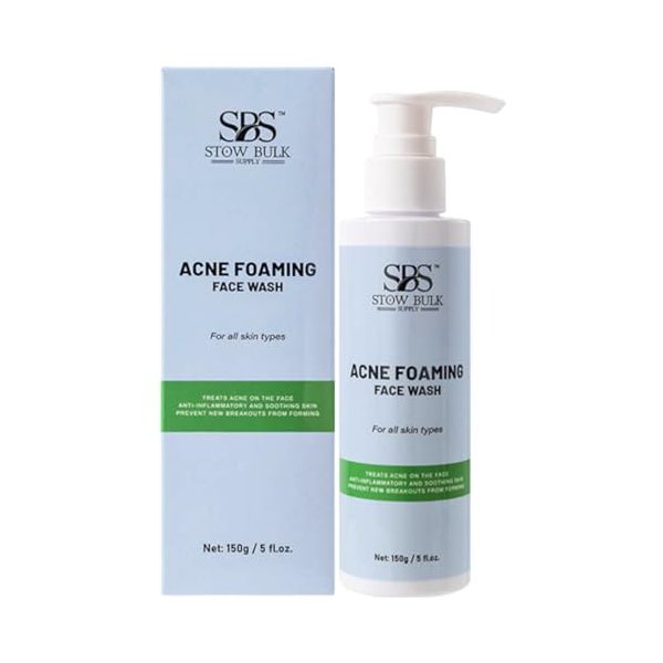 SBS STOW BULK SUPPLY Acne Foaming Face Wash — Oil-Controlling Facial Cleanser for Blackheads & Pimples — Gentle & Moisturizing Facewash to Reduce Redness (150g/5.3oz)