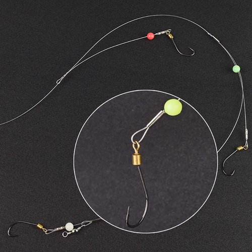 Dyxssm Fishing Hook Line Stainless Steel, Fishing Rigs Wire Leader with Rolling Swivel and Barb Hooks (Type-C: 5 Hooks rig, 12#)