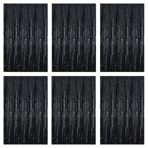 Acuteye Black Foil Fringe Curtain 3.3×8.3FT 6 Packs, Metallic Tinsel Curtains Party Streamers for Birthday Graduation Baby Shower Decoration (6pcs,3.3FT×8.3FT, Black)