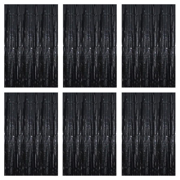 Acuteye Black Foil Fringe Curtain 3.3×8.3FT 6 Packs, Metallic Tinsel Curtains Party Streamers for Birthday Graduation Baby Shower Decoration (6pcs,3.3FT×8.3FT, Black)