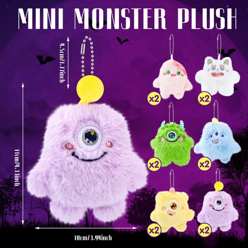 Hungdao 12 Pcs Christmas Plush Keychain Bulk Mini Plush Small Stuffed Animal Bulk Stocking Stuffers Valentines Gifts for Kids Goodie Bag Fillers Devil Theme Party Favors