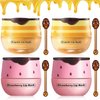 4PCS Strawberry & Honey Lip Balm, Vitamin E Moisturizing Propolis Sleeping Lip Mask, Effective Reduces Lip Lines Prevention Dry and Cracked Lip Scrubs Exfoliator Smoothing Dry Lip Care
