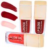 Phoenix Beauty Lip Trio: Smudge-Proof Long Stay Matte Lipstick, Vibrant Lip Gloss & Hydrating Lip Oil; Jojoba Oil + Vitamin E; Holiday Gift; Premium Lip Care & Color Set; Deep Red (Ruby Empire)