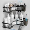AKTECKE Corner Shower Caddy, 2 Pack Adhesive Shower Corner Organizer Shelves, No Drilling Stainless Steel Shower Storage Rack with Hooks&Toothpaste Holder for Bathroom, Dorm and Kitchen