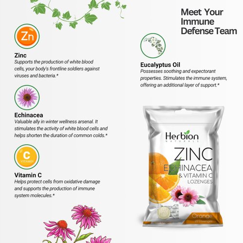 Herbion Naturals Zinc, Echinacea & Vitamin C Lozenges with Natural Orange Flavor - 25 CT – Dietary Supplement – Supports Immune System – Promotes Overall Good Health for Adults and Children 5+
