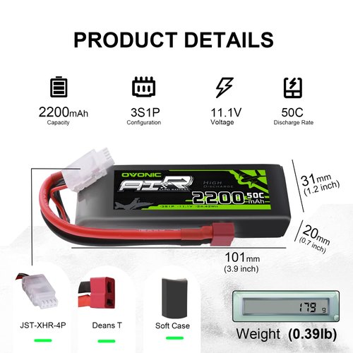 OVONIC 3S Lipo Battery 50C 2200mAh 11.1V Lipo Battery with Dean-Style T Connector for RC Airplane Quadcopter Helicopter FPV Drone