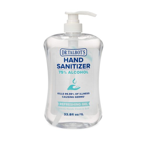 Dr. Talbot's Refreshing Gel Hand Sanitizer with Easy Pump, Fragrance Free, 1 Liter, 33.81 Fl Oz