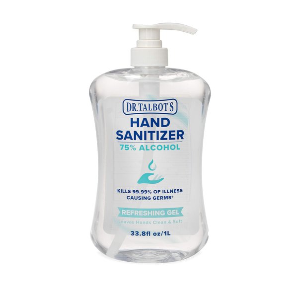 Dr. Talbot's Refreshing Gel Hand Sanitizer with Easy Pump, Fragrance Free, 1 Liter, 33.81 Fl Oz