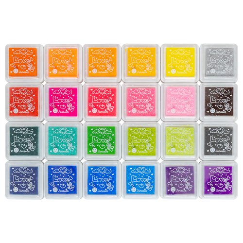 Ancwzoz Ink Pad, 24 Colors Finger Washable Craft Ink Pad for Kids Stamp, 1.18X1.18''