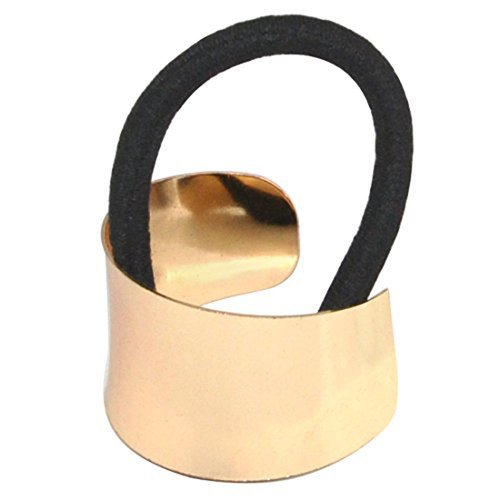 2 Pieces Punk Metal Circle Hair Cuff Ponytail Holder Elastic Hair Ties