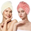 MaopaoBeauty Super Absorbent Hair Towel Wrap for All Hair Long&Thick Hairs Turban Head Wrap with Pineapple Plaid Design Hair Towel Wrap for Women(Beige&Light Pink)