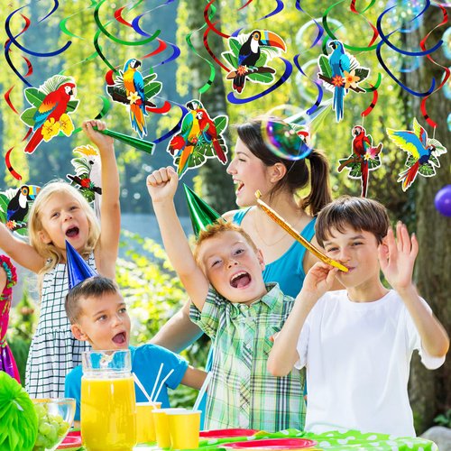 30 Tropical Birds Party Supplies Tropical Hawaiian Decorations Toucan Parrot Party Hanging Swirl Foil Ceiling Decor for Summer Luau Hawaiian Beach Pool Party Wedding Birthday Party Supplies