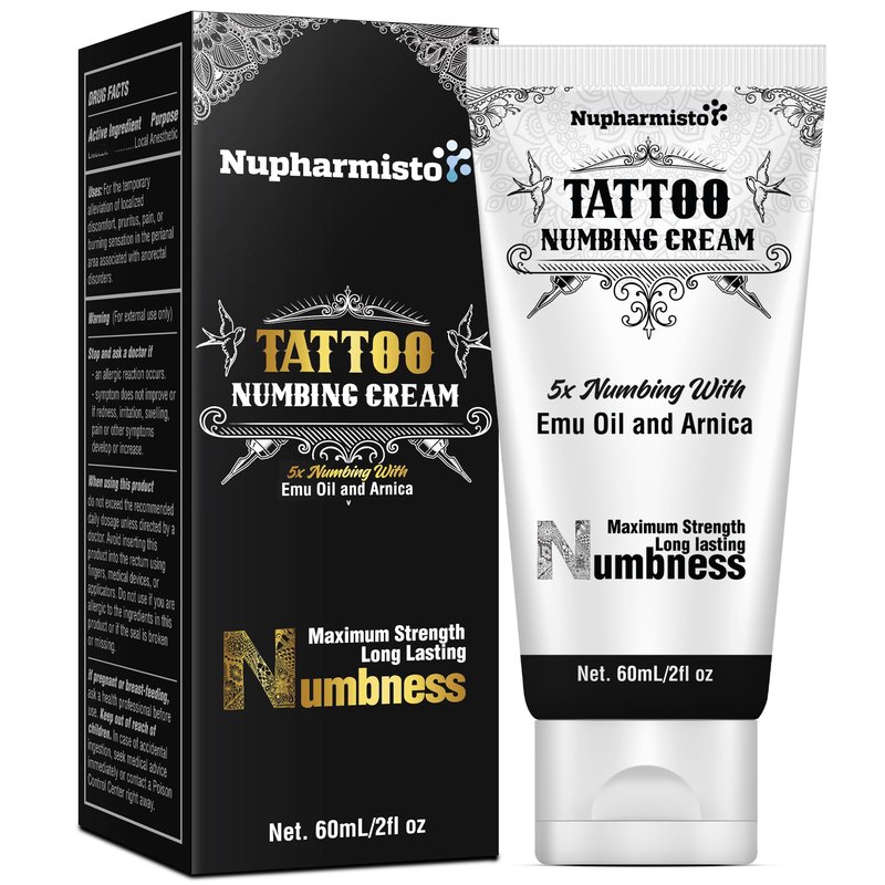 Nupharmisto 6 Hours Tattoo Numbing Cream (2oz/ 60ml), Maximum Strength Painless Tattoo Numbing Cr...